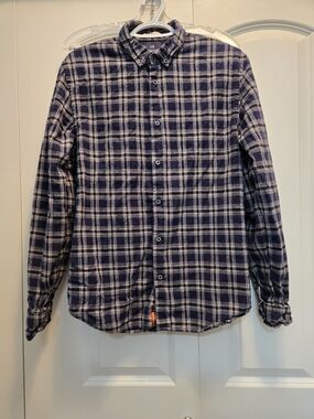 Scotch & Soda Flannel Navy and White Plaid Button-Down Shirt Large